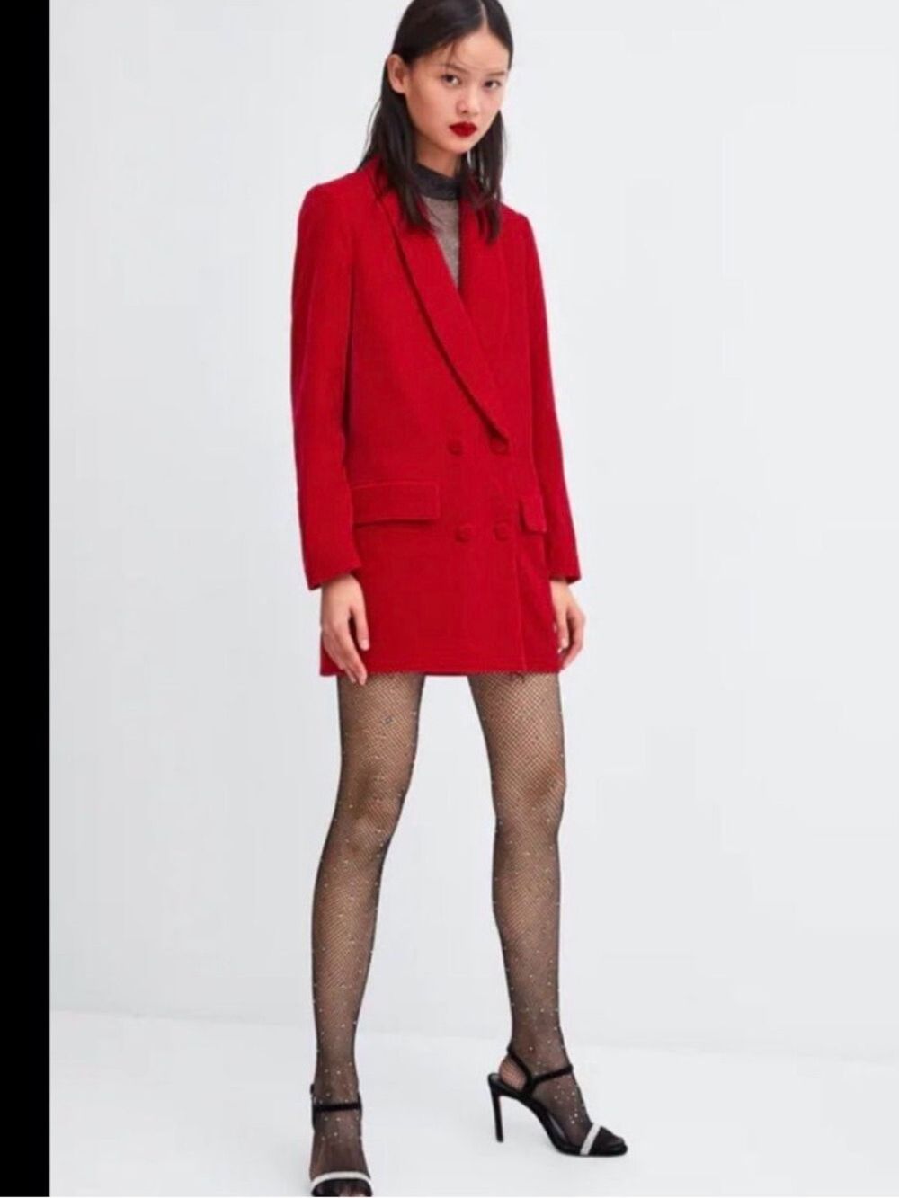 ZARA  RED BLAZER SINGLE BREASTED LONG BLAZER  LINED BUTTON  SNATCHED WAIST SZ XS